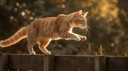 A cat jumping over a fence created with Generative AIの素材