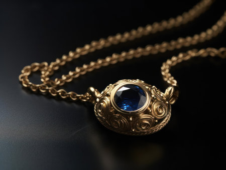 A chunky gold chain necklace with a sapphire pendant created with Generative AIの素材