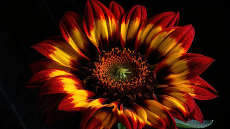 A close-up of a red and yellow sunflower created with Generative AIの素材