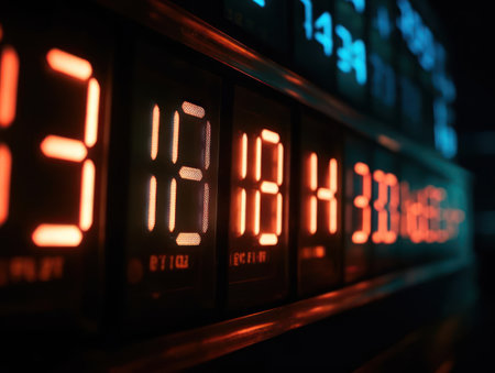 A close-up of an LED display with its illuminated digits glowing brightly created with Generative AIの素材
