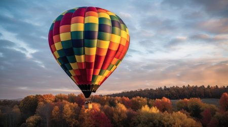 A colorful hot air balloon floating peacefully in the sky created with Generative AIの素材