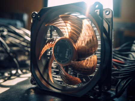 A computer fan used to keep components cool and prevent overheating created with Generative AIの素材