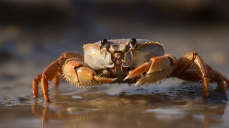 A crab scuttles across the sand its claws snapping menacingly created with Generative AIの素材