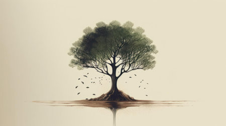 A depiction of a tree in minimalist form invoking images of nature and growth created with Generative AIの素材