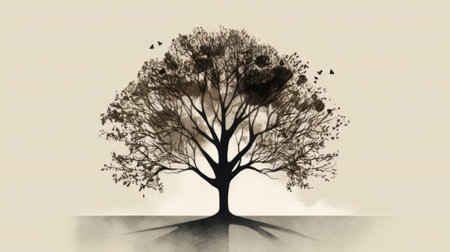 A depiction of a tree in minimalist form invoking images of nature and growth created with Generative AIの素材