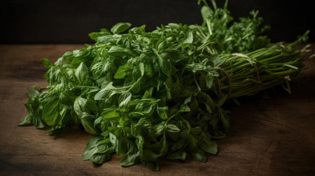 A fragrant and savory bunch of fresh herbs like basil parsley or thyme created with Generative AIの素材