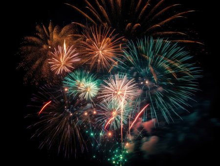 A grand fireworks display lighting up the night sky created with Generative AIの素材