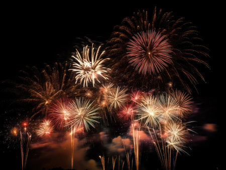 A grand fireworks display lighting up the night sky created with Generative AIの素材