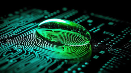 A green fingerprint scanner symbolizing the biometric security measures in place created with Generative AIの素材
