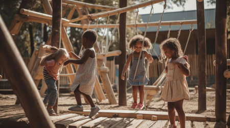 A group of children playing in a playground created with Generative AIの素材