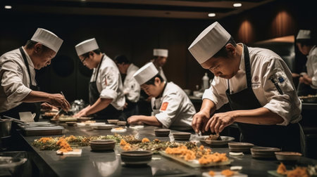 A group of chefs competing in a cooking competition created with Generative AIの素材