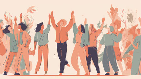 A group of people from different walks of life giving high-fives to each other created with Generative AIの素材