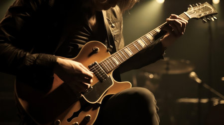A guitarist rocking out on the stage created with Generative AIの素材