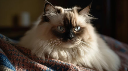 A Himalayan cat lounging on a soft blanket created with Generative AIの素材