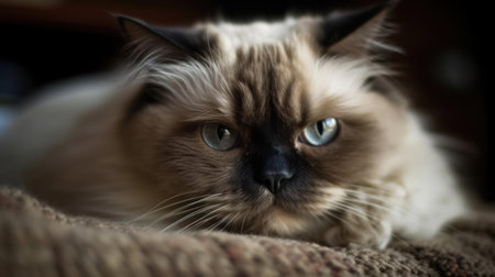 A Himalayan cat lounging on a soft blanket created with Generative AIの素材