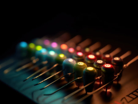 A macro shot of an electronic resistor with its color coding clearly visible created with Generative AIの素材