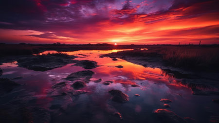 A mesmerizing sunset with its orange pink and purple hues painting the sky created with Generative AIの素材