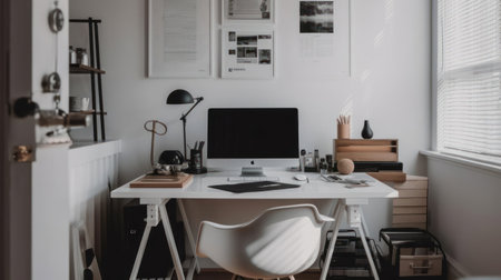 A minimalist workspace with a focus on organization and productivity created with Generative AIの素材