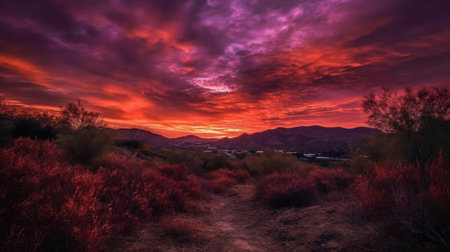 A mesmerizing sunset with its orange pink and purple hues painting the sky created with Generative AIの素材