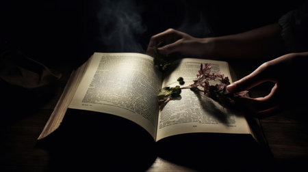 A person reads a book immersing himself in the story within its pages created with Generative AIの素材