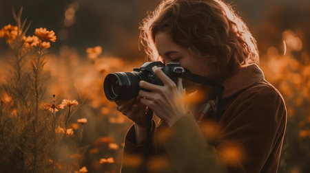 A person takes a photograph capturing a moment in time to cherish forever created with Generative AIの素材