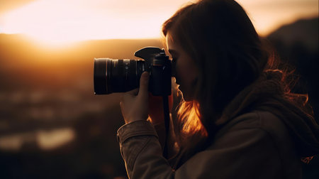 A person takes a photograph capturing a moment in time to cherish forever created with Generative AIの素材