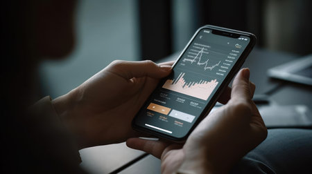 A person using a mobile app to manage their small business finances created with Generative AIの素材