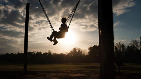 A person swings on a swing set soaring through the air with abandon created with Generative AIの素材