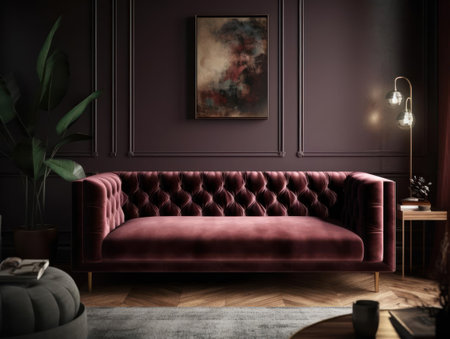 A plush velvet couch perfect for lounging in pure luxury created with Generative AIの素材