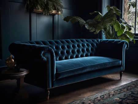 A plush velvet couch perfect for lounging in pure luxury created with Generative AIの素材