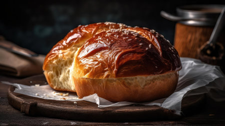 A rich and buttery brioche bun perfect for breakfast sandwiches created with Generative AIの素材