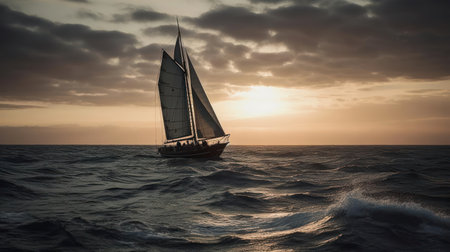 A sailboat sailing across the open ocean created with Generative AIの素材