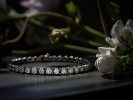 A shimmering diamond tennis bracelet adding elegant sparkle to your wrist created with Generative AIの素材