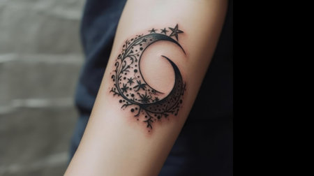 A simple yet striking combination of a crescent moon and a star created with Generative AIの素材