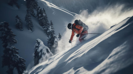 A skier taking on a challenging mountain slope created with Generative AIの素材