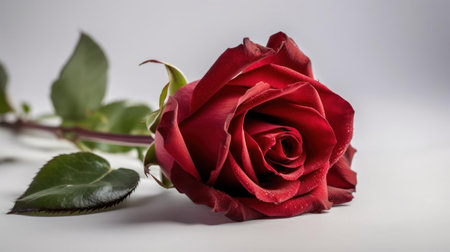 A single red rose on a white background created with Generative AIの素材