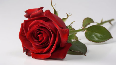 A single red rose on a white background created with Generative AIの素材