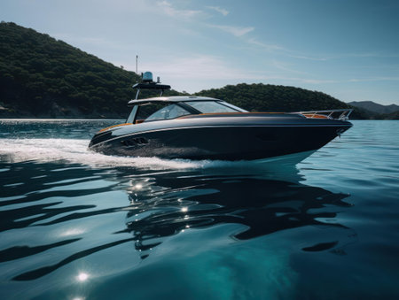 A sleek and stylish luxury speedboat ready for adventure created with Generative AIの素材