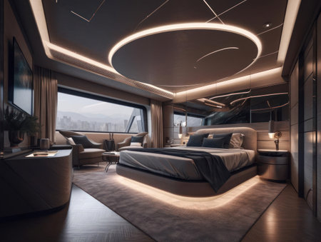 A sleek and luxurious private yacht with stunning interiors created with Generative AIの素材