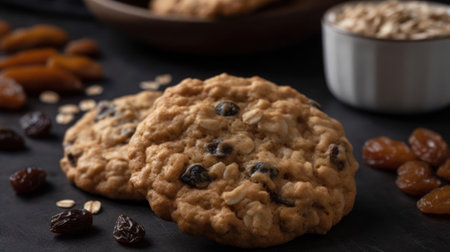 A soft and chewy oatmeal raisin cookie with a hint of cinnamon created with Generative AIの素材