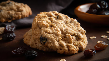 A soft and chewy oatmeal raisin cookie with a hint of cinnamon created with Generative AIの素材
