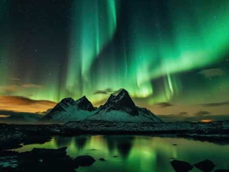 A stunning aurora borealis dancing across the night sky created with Generative AIの素材