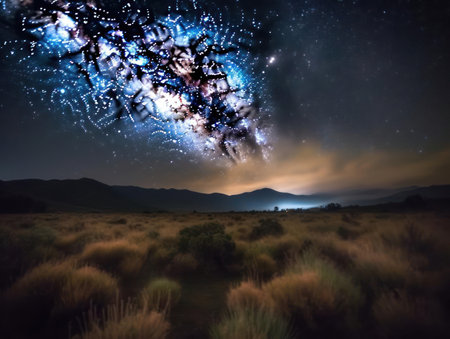 A stunning time-lapse of the Milky Way stretching across the sky created with Generative AIの素材