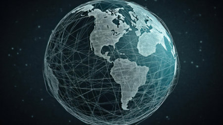 A stylized depiction of a globe suggesting global connectivity and unity created with Generative AIの素材