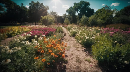 A time-lapse of a flower garden blooming and fading created with Generative AIの素材