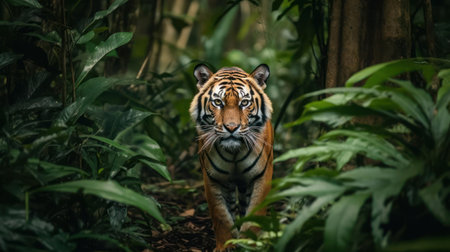 A tiger prowling through the jungle created with Generative AIの素材
