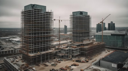 A time-lapse of a construction site building rising up created with Generative AIの素材