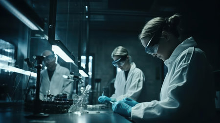 A team of scientists in a laboratory conducting experiments created with Generative AIの素材