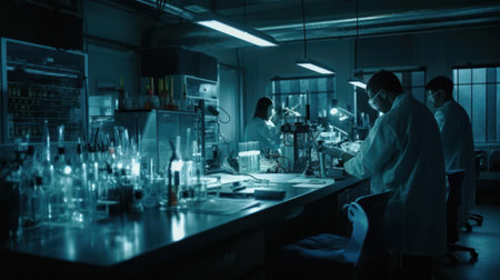 A team of scientists in a laboratory conducting experiments created with Generative AIの素材