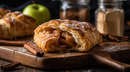 A warm and gooey cinnamon apple turnover with a hint of nutmeg created with Generative AIの素材